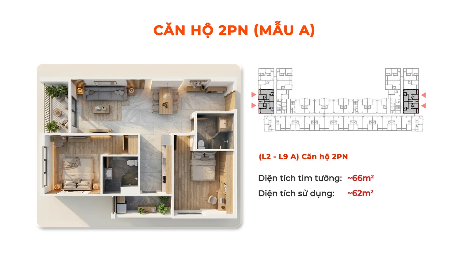 Mặt bằng căn hộ 2PN Dragon Homes